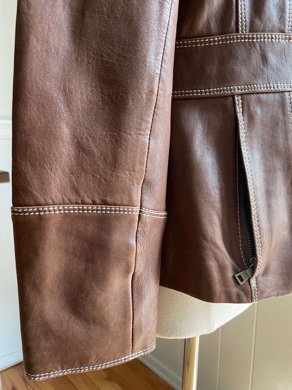 Marc New York Chestnut Brown soft Leather Zip Jacket - Picture 5 of 13